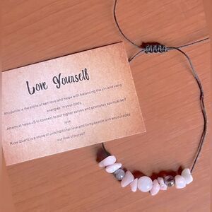 “Love Yourself” Tumbled Stone Bracelet (Rose Quartz, Amethyst, Rhodonite)